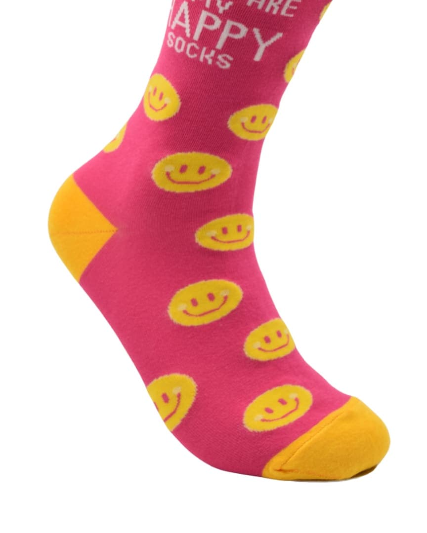 Happy Face Crew Socks – Pink & Yellow Smiley Design with Quote, Unisex