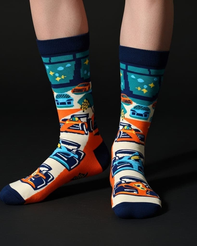 Race Car Crew Socks – Fun Colorful Sports Car Design, Unisex hover