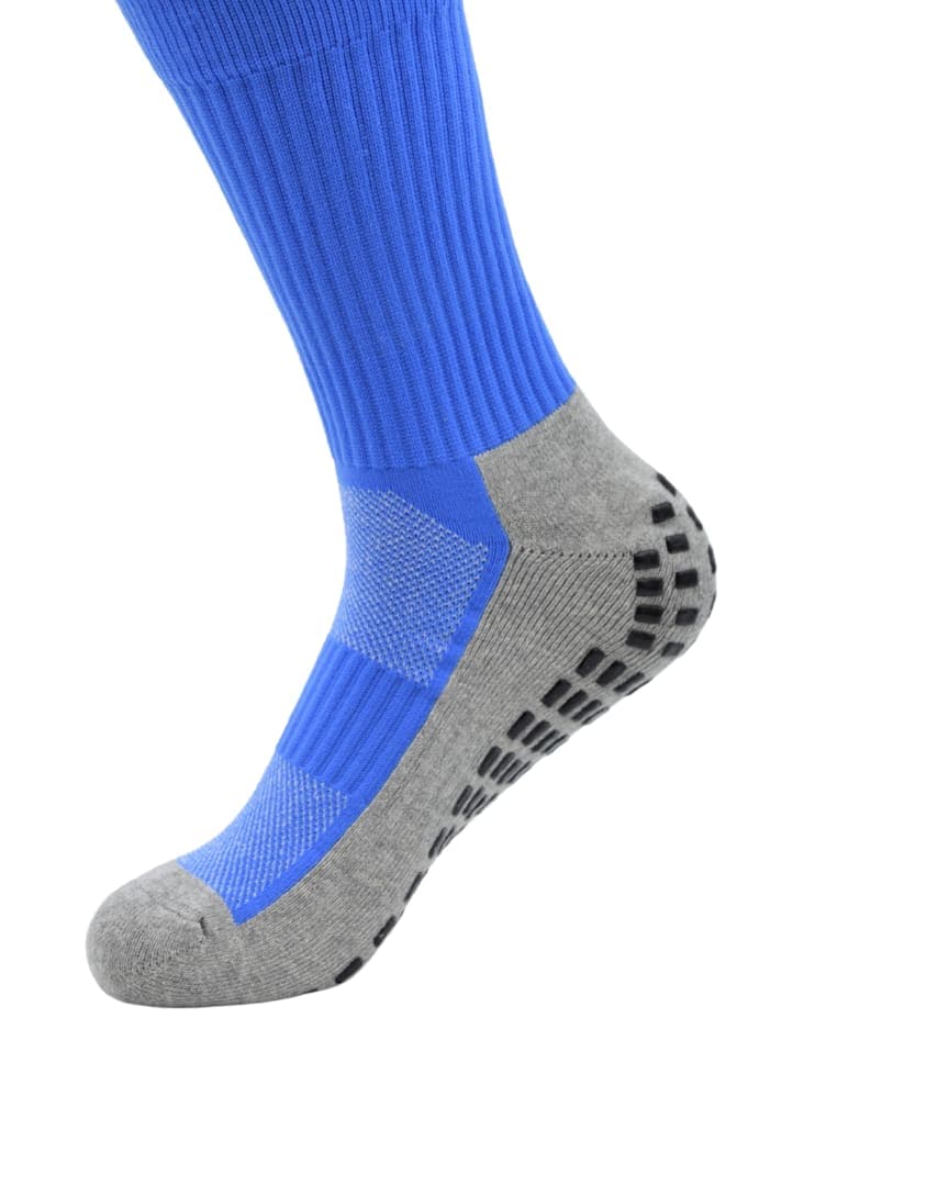 Men & Women’s Anti-Slip Athletic Grip Socks – Blue & Grey Sports Crew Socks