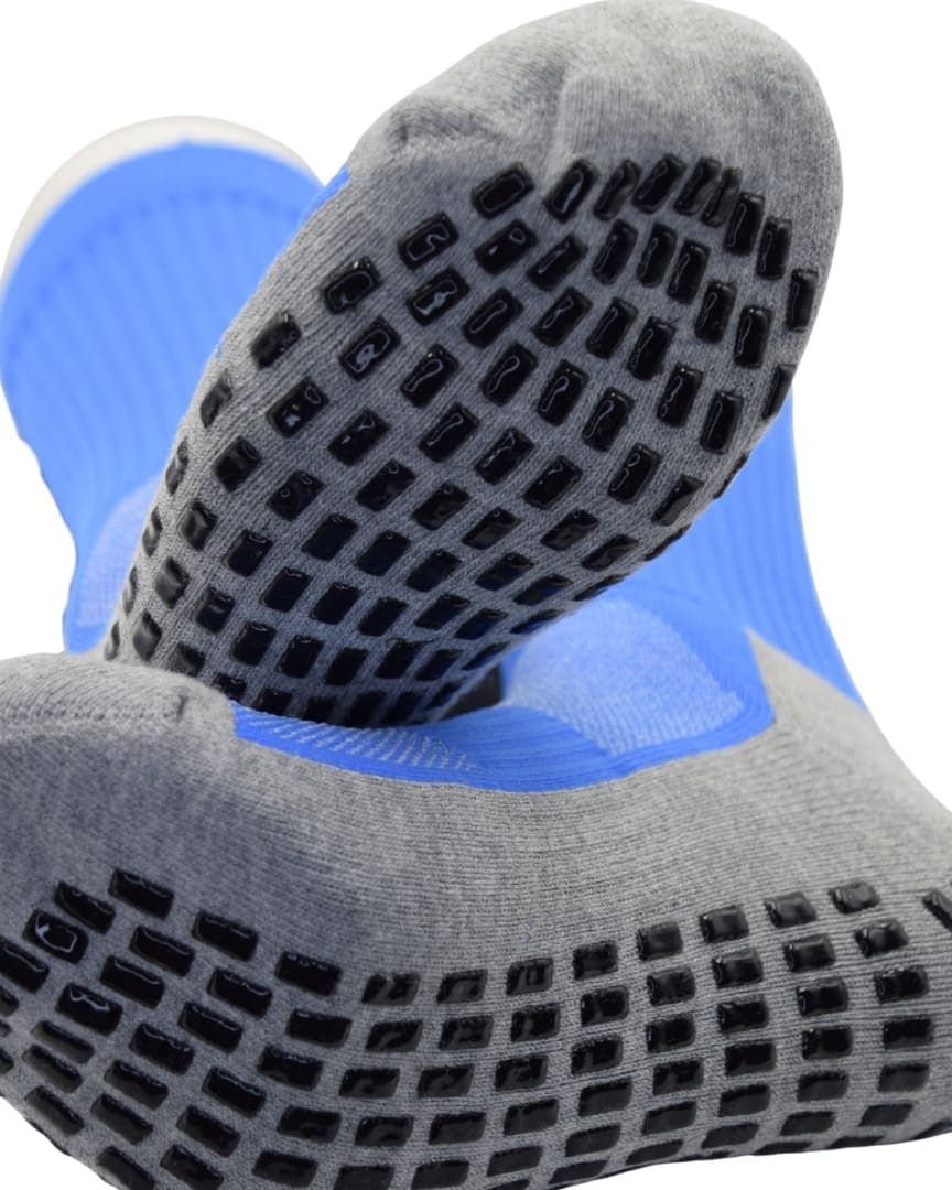 Men & Women’s Anti-Slip Athletic Grip Socks – Blue & Grey Sports Crew Socks hover