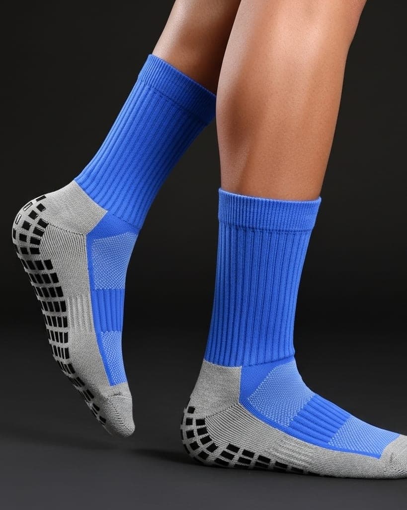 Men & Women’s Anti-Slip Athletic Grip Socks – Blue & Grey Sports Crew Socks