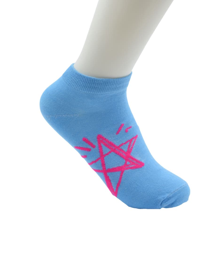 Blue Ankle Socks with Pink Star Design – Soft & Stylish Casual Wear