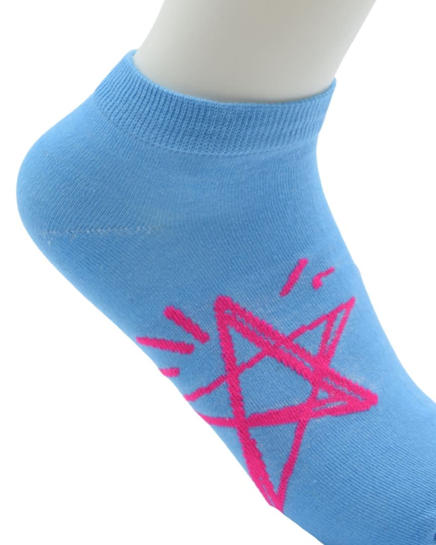 Blue Ankle Socks with Pink Star Design – Soft & Stylish Casual Wear hover