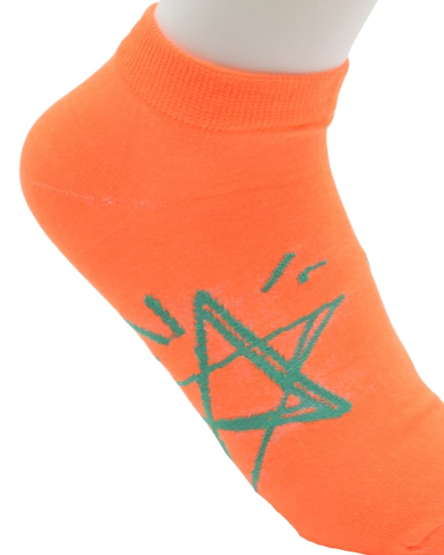 Orange Ankle Socks with Green Star Design – Soft & Stylish Casual Wear