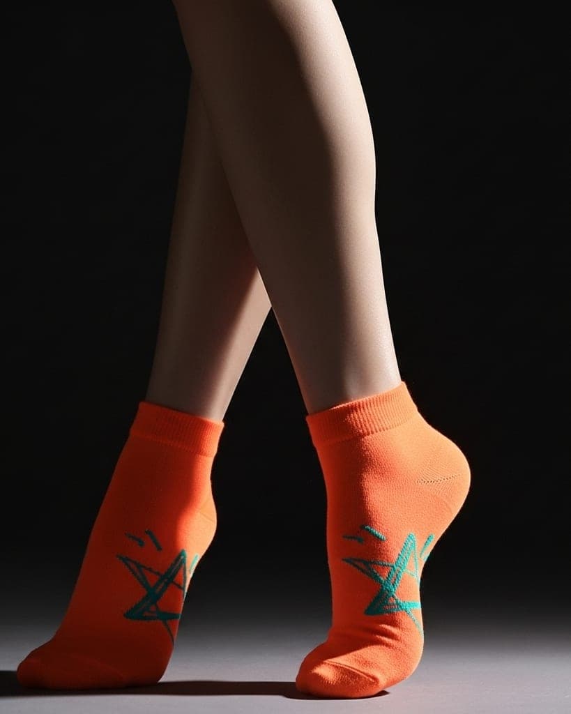 Orange Ankle Socks with Green Star Design – Soft & Stylish Casual Wear hover