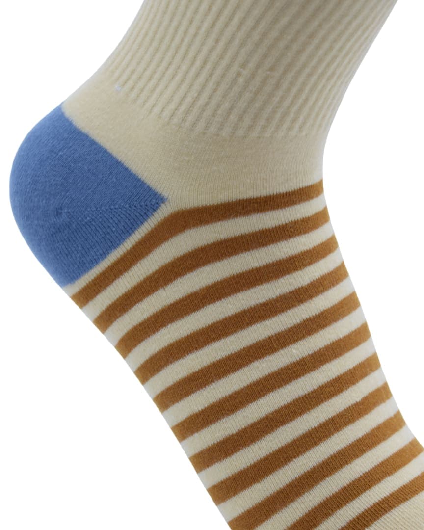 Unisex Crew Socks – Beige, Blue & Brown Striped Design
