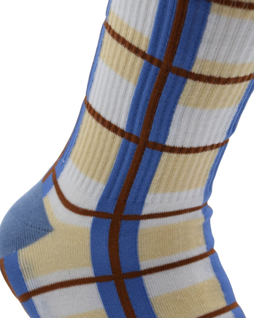 Unisex Crew Socks – Blue, Beige & Brown Checkered Design hover