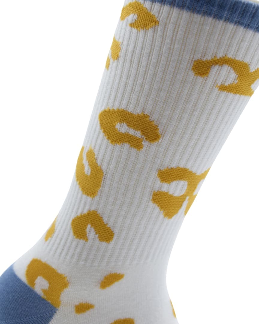 Unisex Crew Socks – White with Yellow Spots & Blue Accents