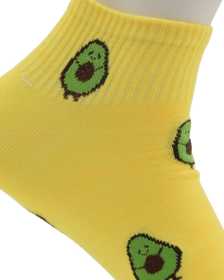Cute Avocado Ankle Socks – Yellow Fun Fruit Design hover