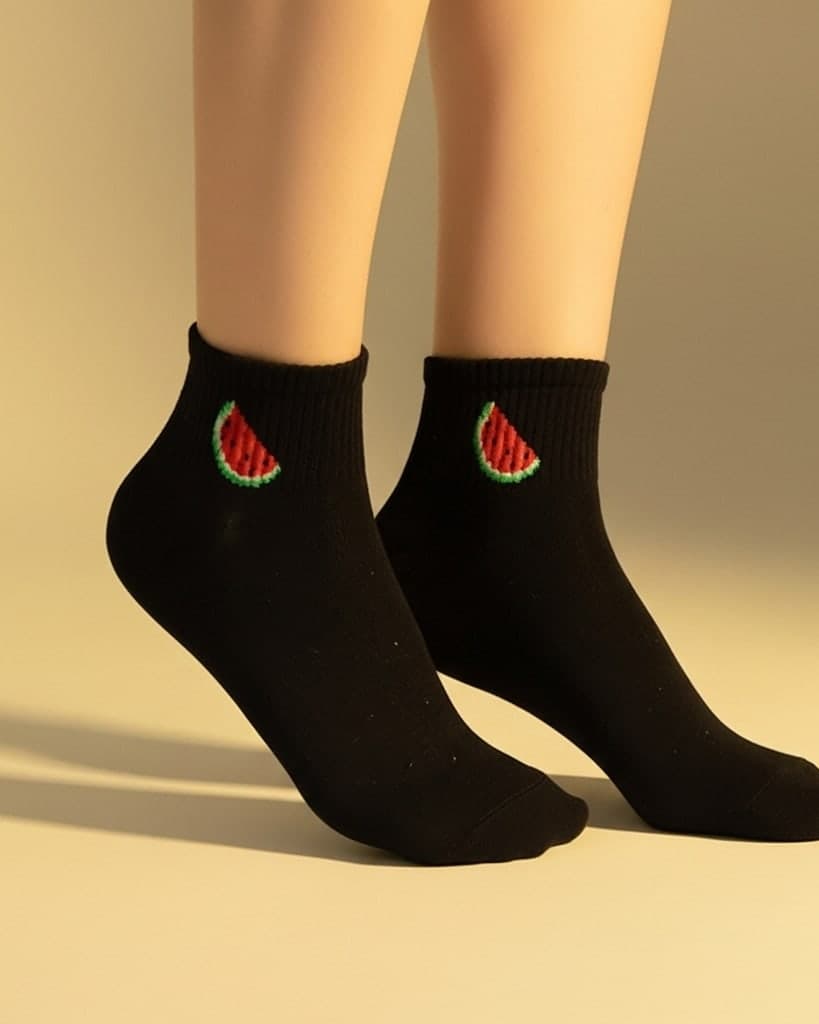 Watermelon Ankle Socks – Black Casual Fun