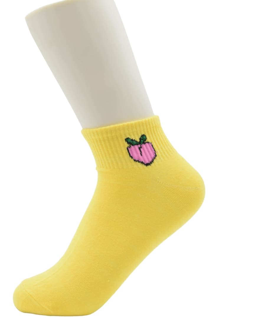 Yellow Peach Ankle Socks – Cute Fruit Design hover