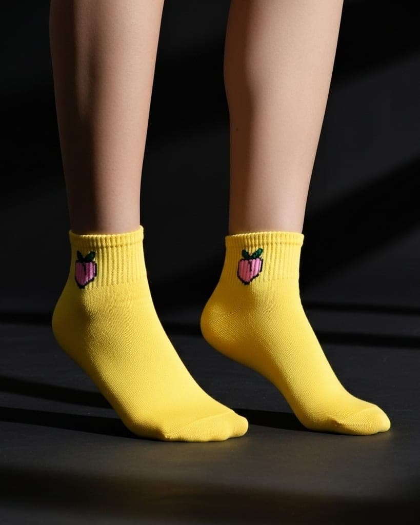Yellow Peach Ankle Socks – Cute Fruit Design