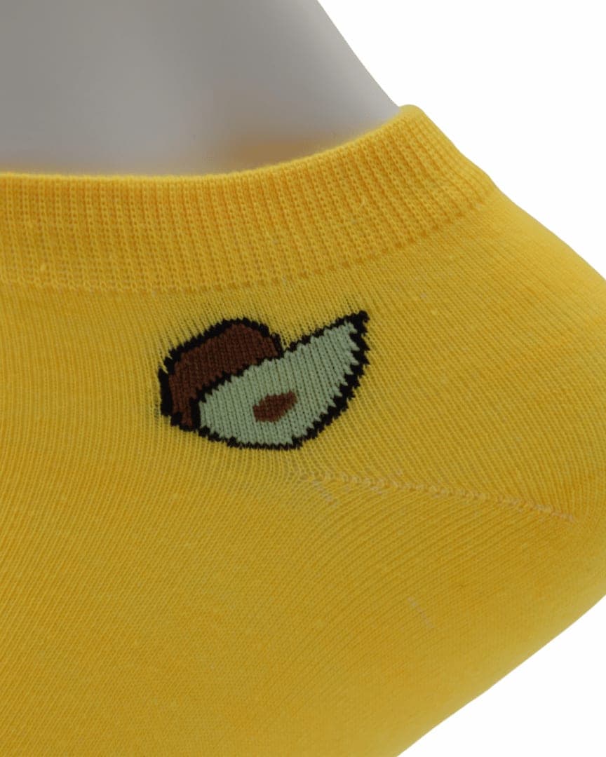 Yellow Ankle Socks with Avocado Design