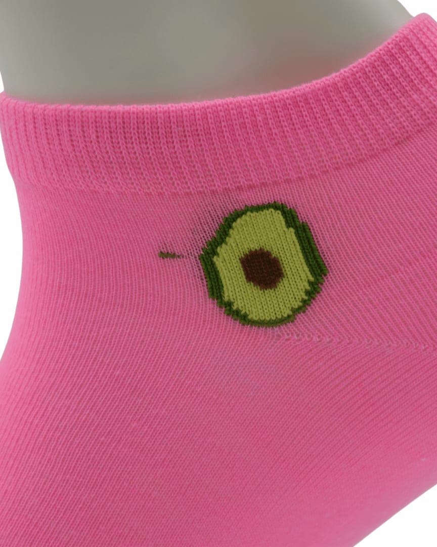 Pink Ankle Socks with Avocado Embroidery