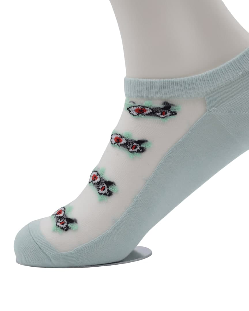 Mint Green Sheer Ankle Socks with Floral Embroidery hover