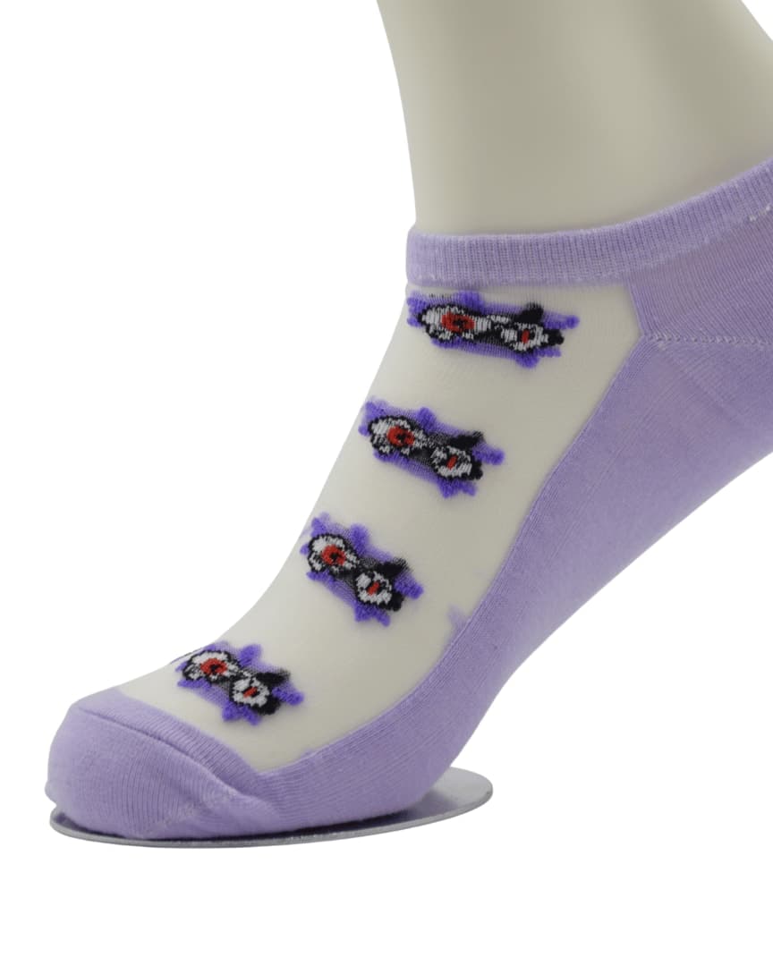 Lavender Sheer Ankle Socks with Floral Embroidery hover
