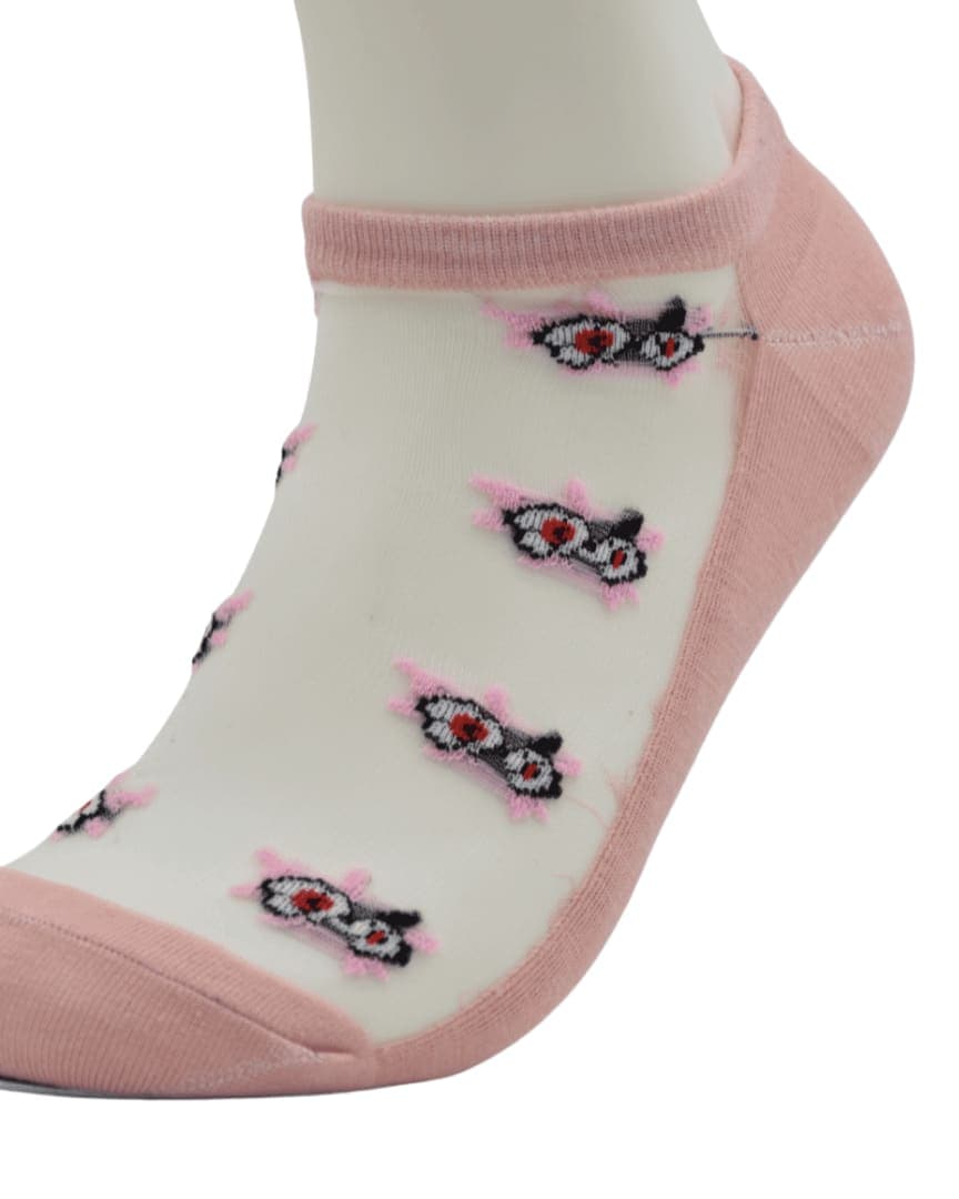 Blush Pink Sheer Ankle Socks with Floral Embroidery