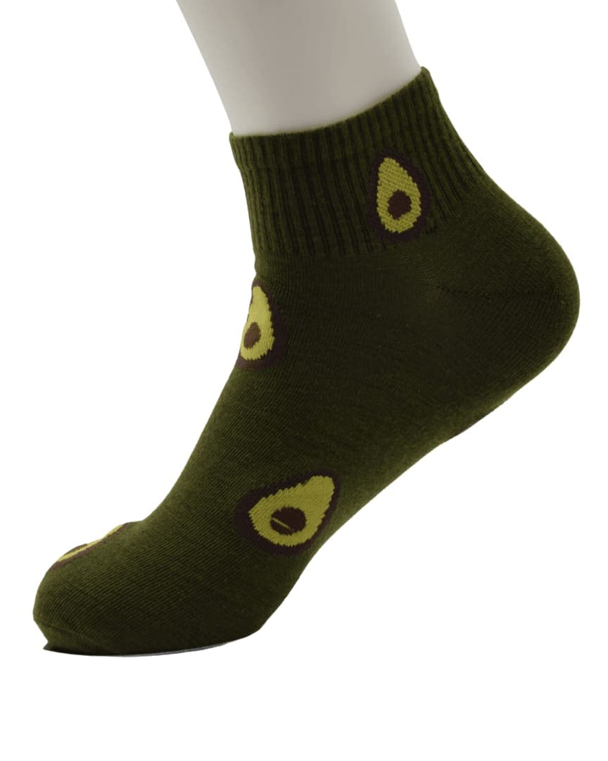 Green Ankle Socks with Fun Avocado Pattern hover