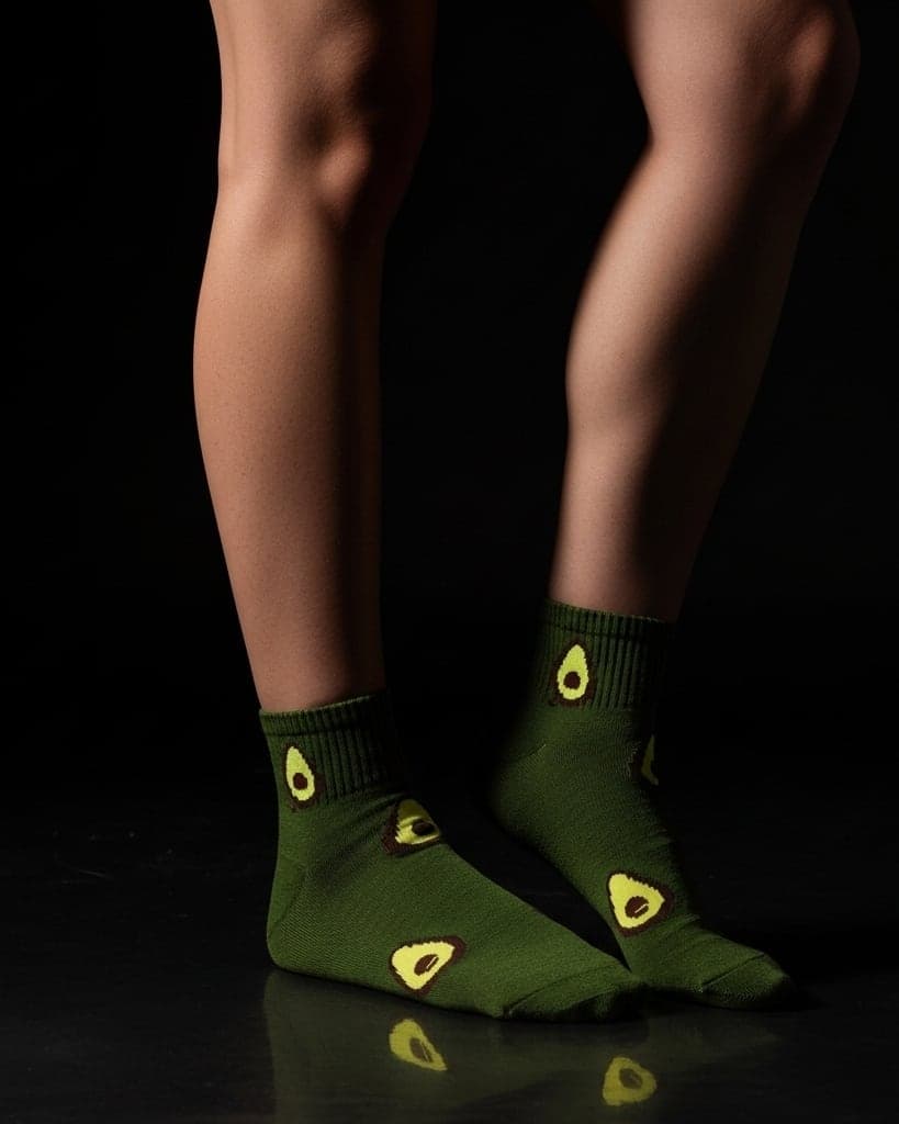 Green Ankle Socks with Fun Avocado Pattern