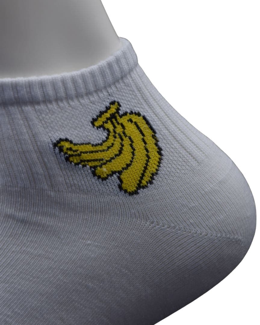 White Ankle Socks with Banana Embroidery – Fun & Casual Style hover
