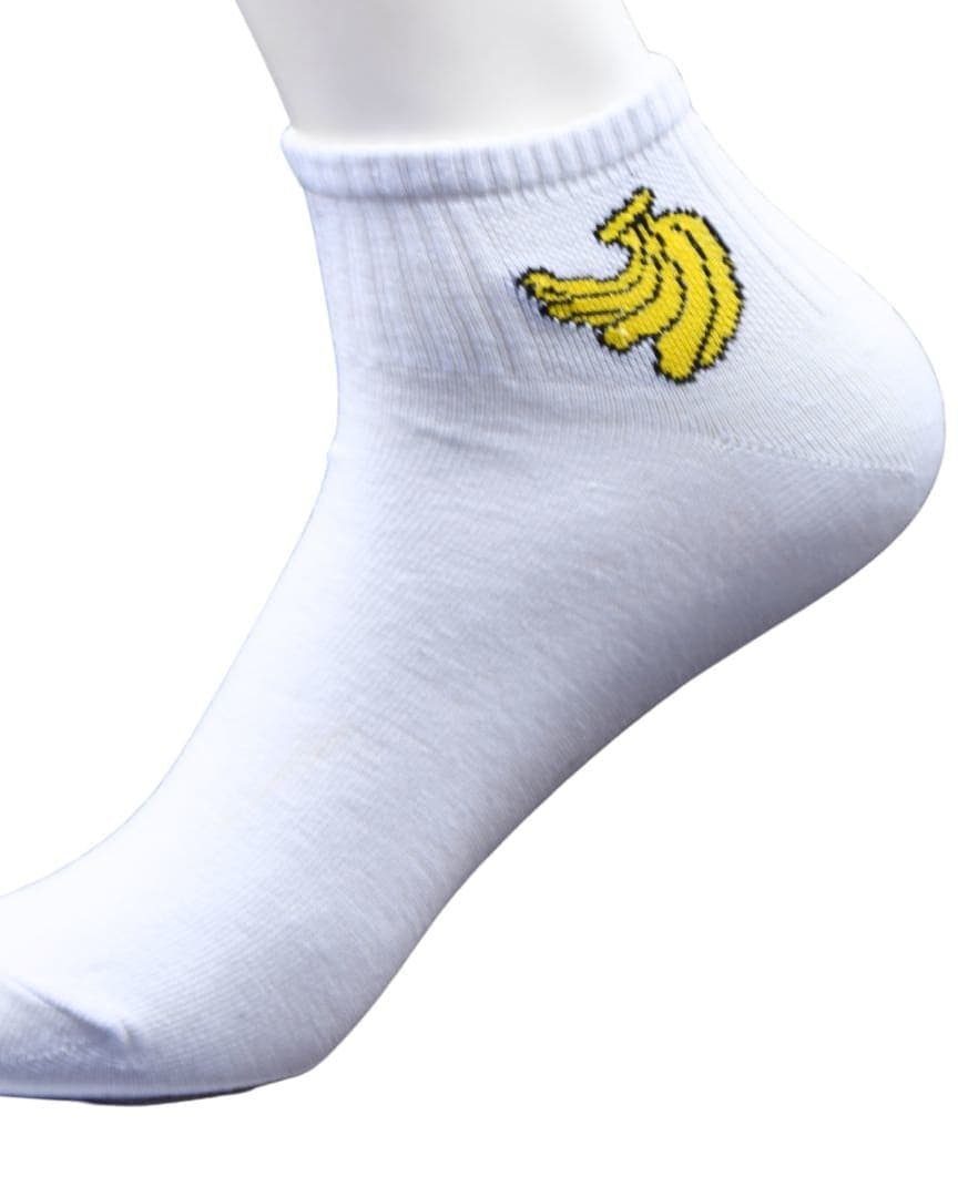 White Ankle Socks with Banana Embroidery – Fun & Casual Style