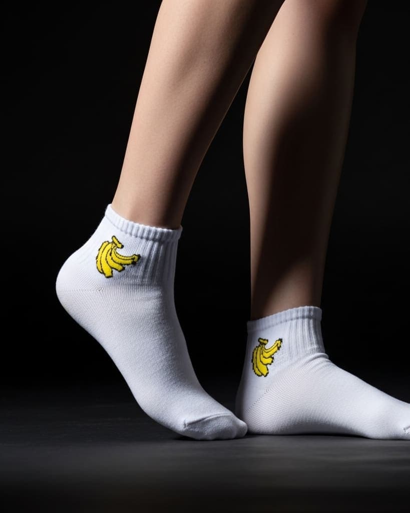 White Ankle Socks with Banana Embroidery – Fun & Casual Style