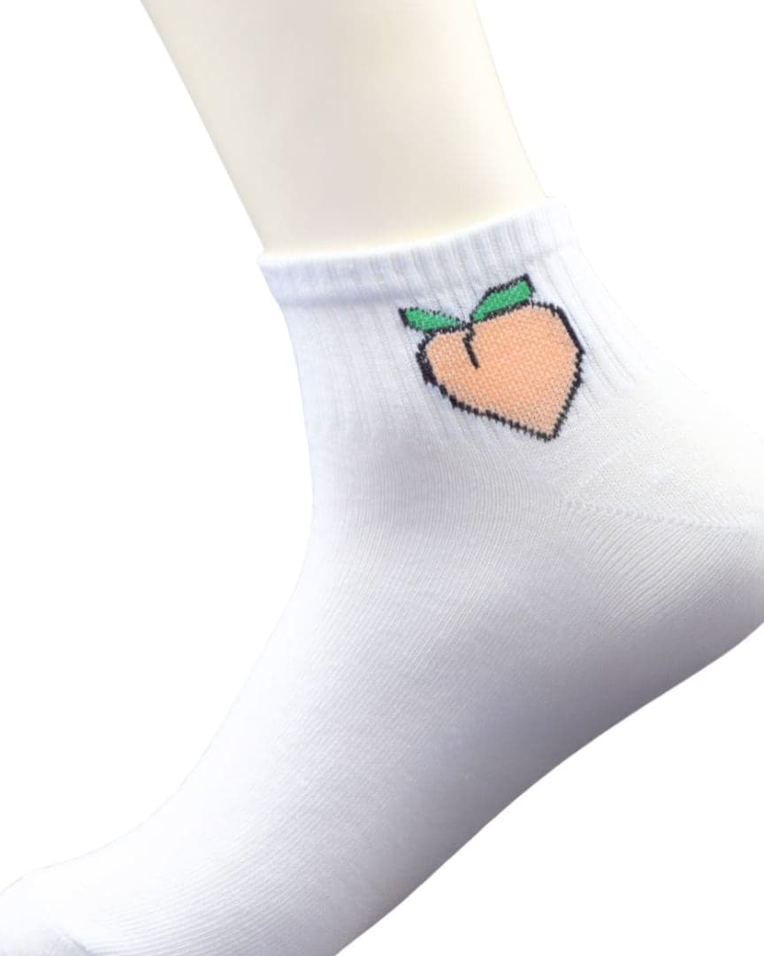 White Ankle Socks with Peach Embroidery – Cute & Trendy Style
