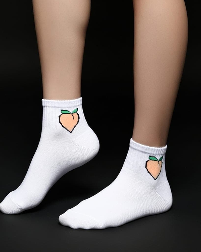 White Ankle Socks with Peach Embroidery – Cute & Trendy Style hover