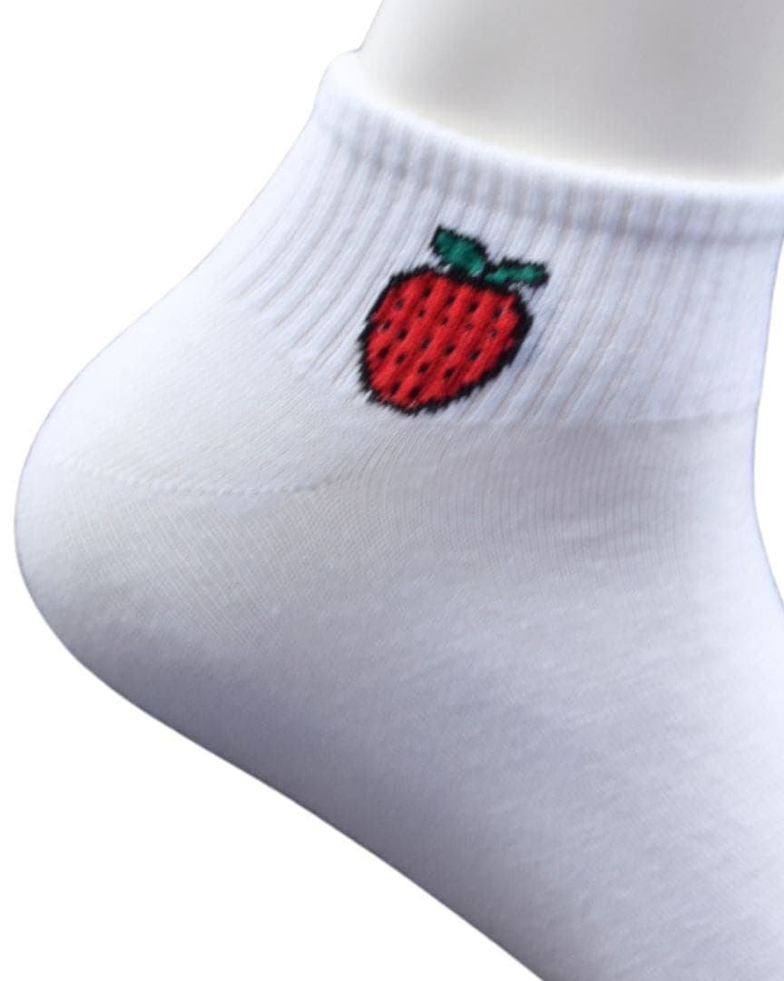 White Ankle Socks with Strawberry Embroidery – Fun & Stylish hover