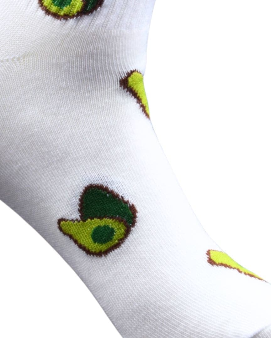 White Ankle Socks with Avocado Pattern – Fun & Comfy Style