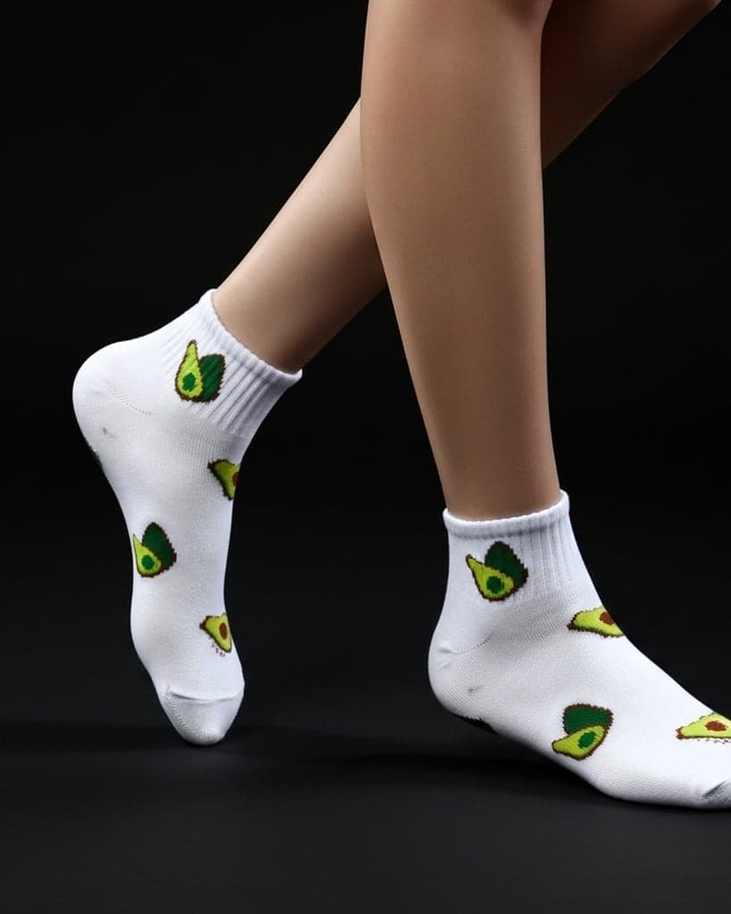 White Ankle Socks with Avocado Pattern – Fun & Comfy Style hover