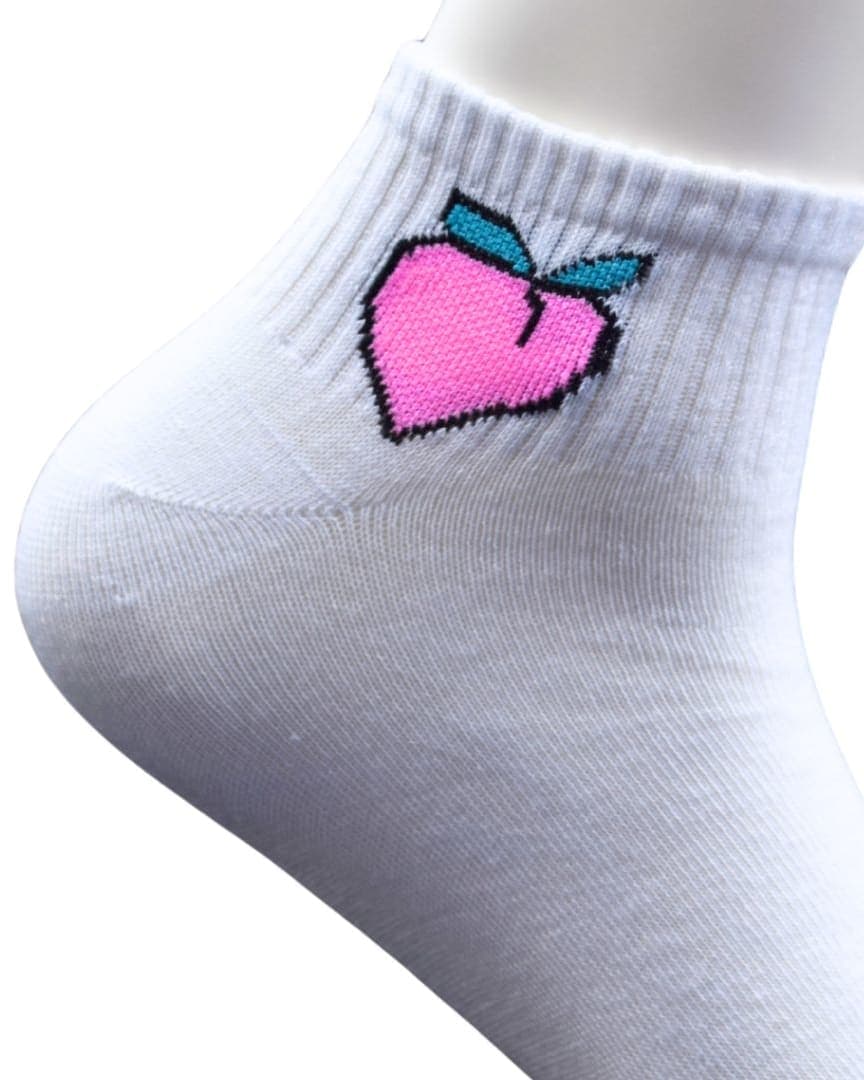 White Ankle Socks with Peach Design – Cute & Comfy Everyday Wear