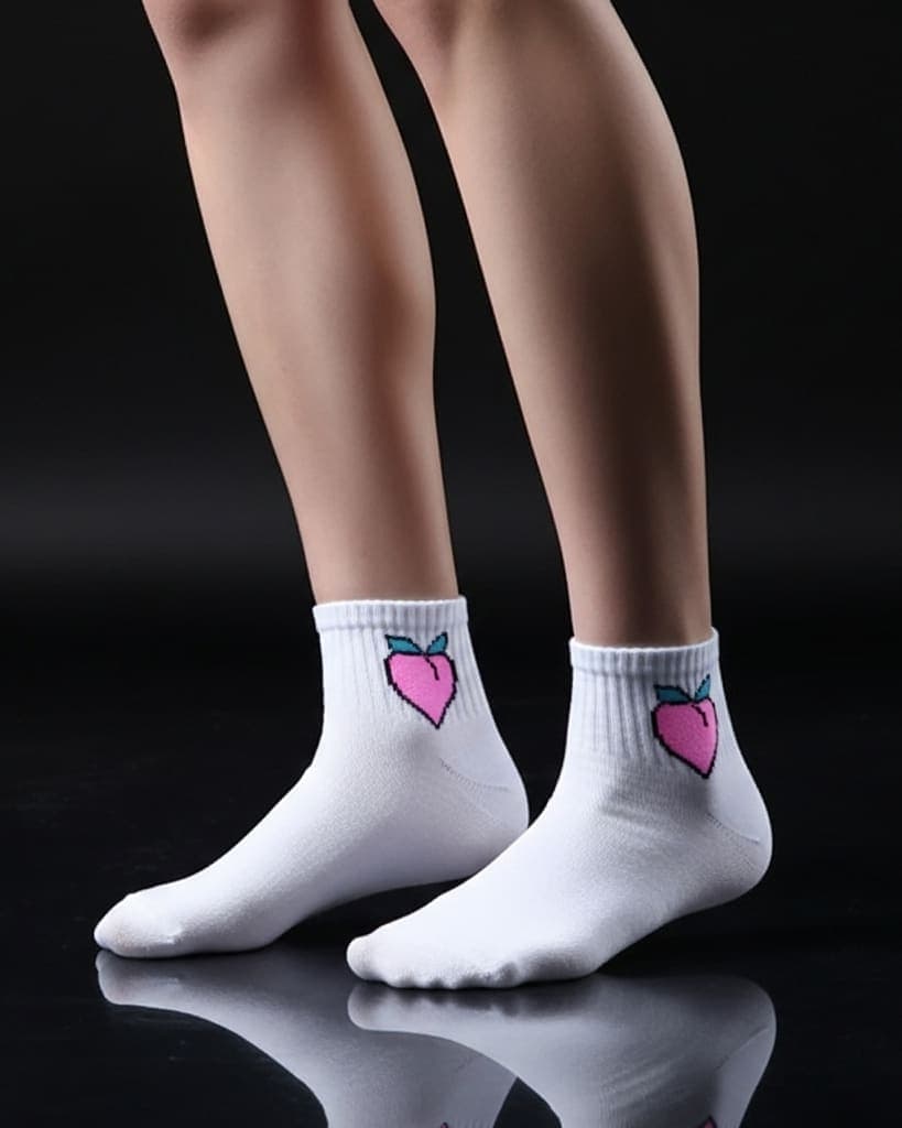 White Ankle Socks with Peach Design – Cute & Comfy Everyday Wear hover