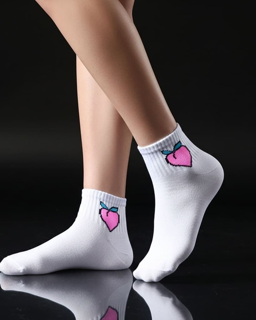 White Ankle Socks with Peach Design – Cute & Comfy Everyday Wear