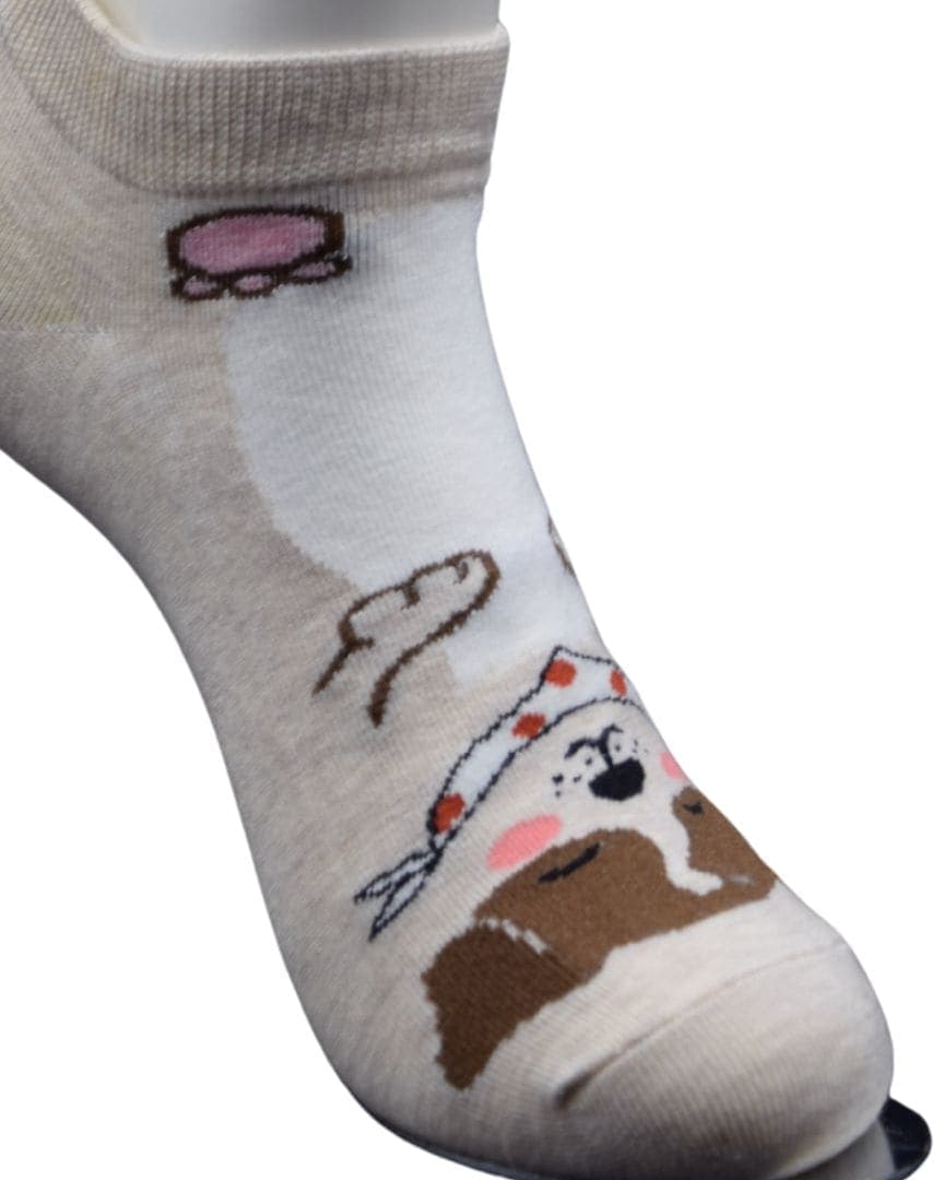 Beige Dog Print Ankle Socks – Fun & Comfy Everyday Wear