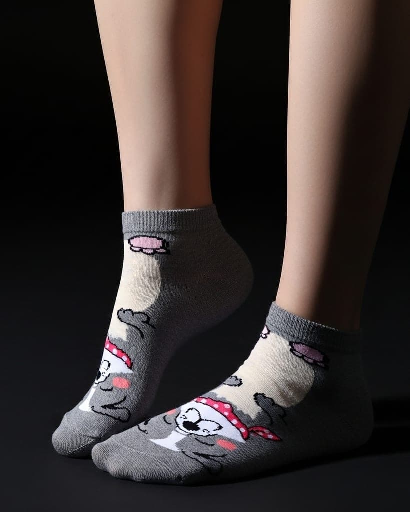 Grey Dog Print Ankle Socks – Cute & Comfy Everyday Wear hover