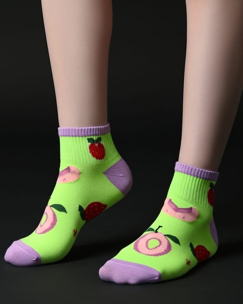 Colorful Fruit Design Ankle Socks – Green & Purple