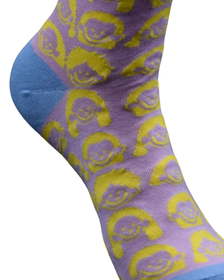 Pastel Pattern Crew Socks – Lavender & Yellow with Blue Accents