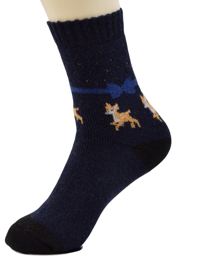 Cozy Winter Reindeer Socks – Navy Blue Crew Length