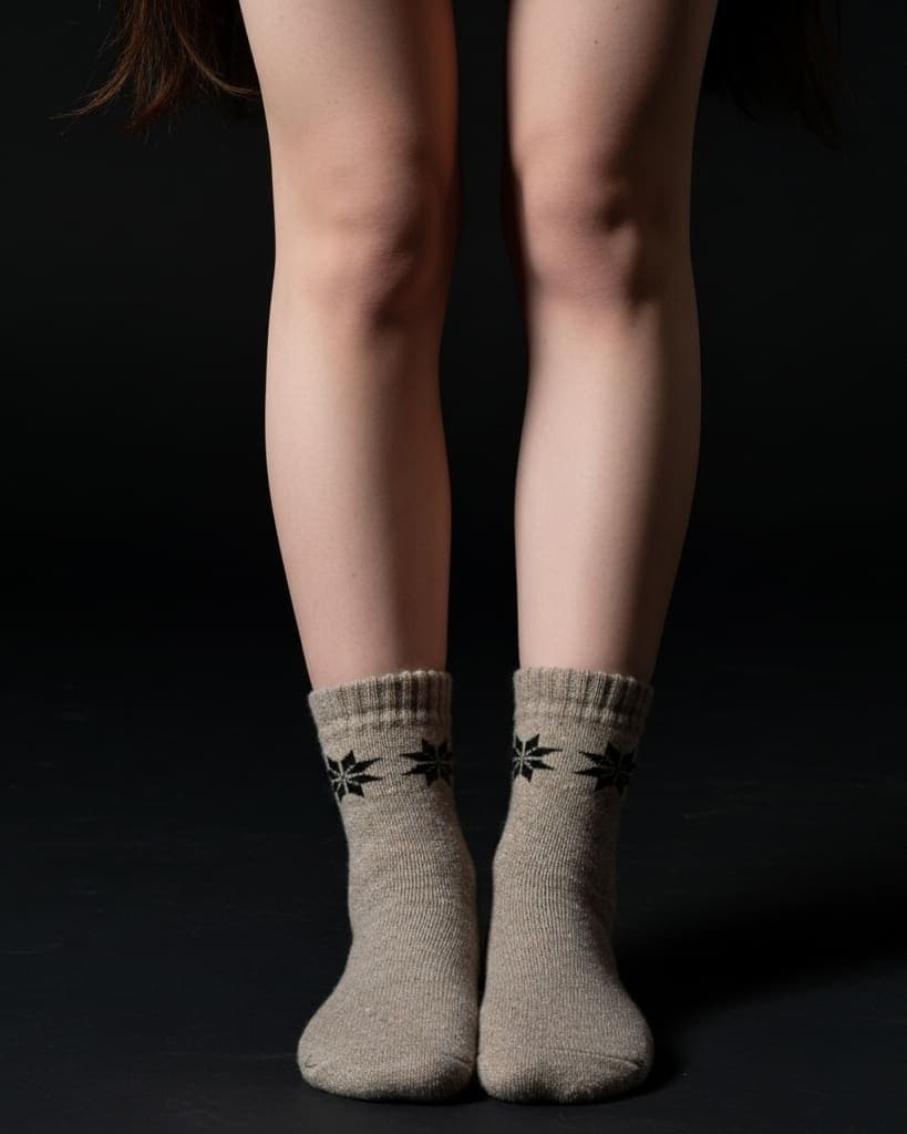 Women’s Woolen Winter Socks – Light Grey with Snowflake Design hover