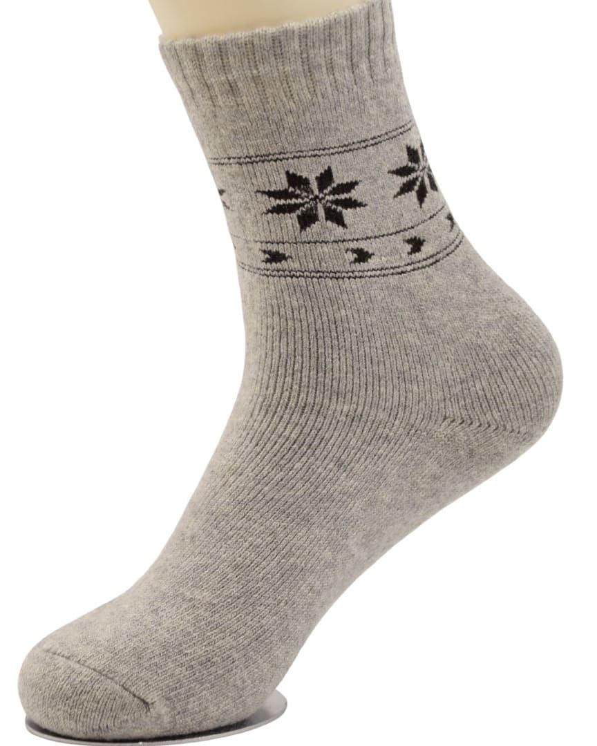 Women’s Woolen Winter Socks – Light Grey with Black Snowflake Pattern