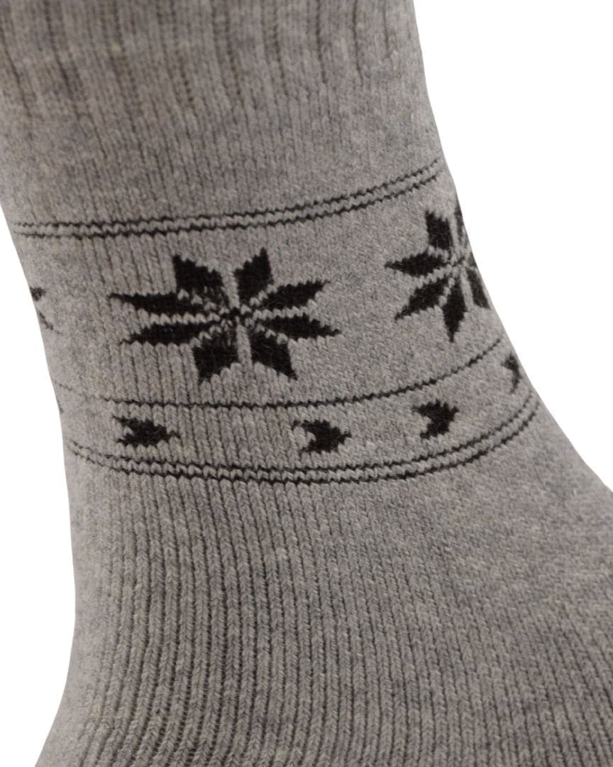 Women’s Woolen Winter Socks – Light Grey with Black Snowflake Pattern hover