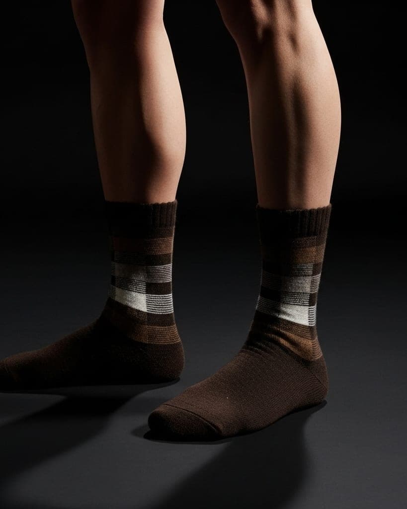 Brown Checkered Crew Socks – Warm & Stylish Everyday Wear hover