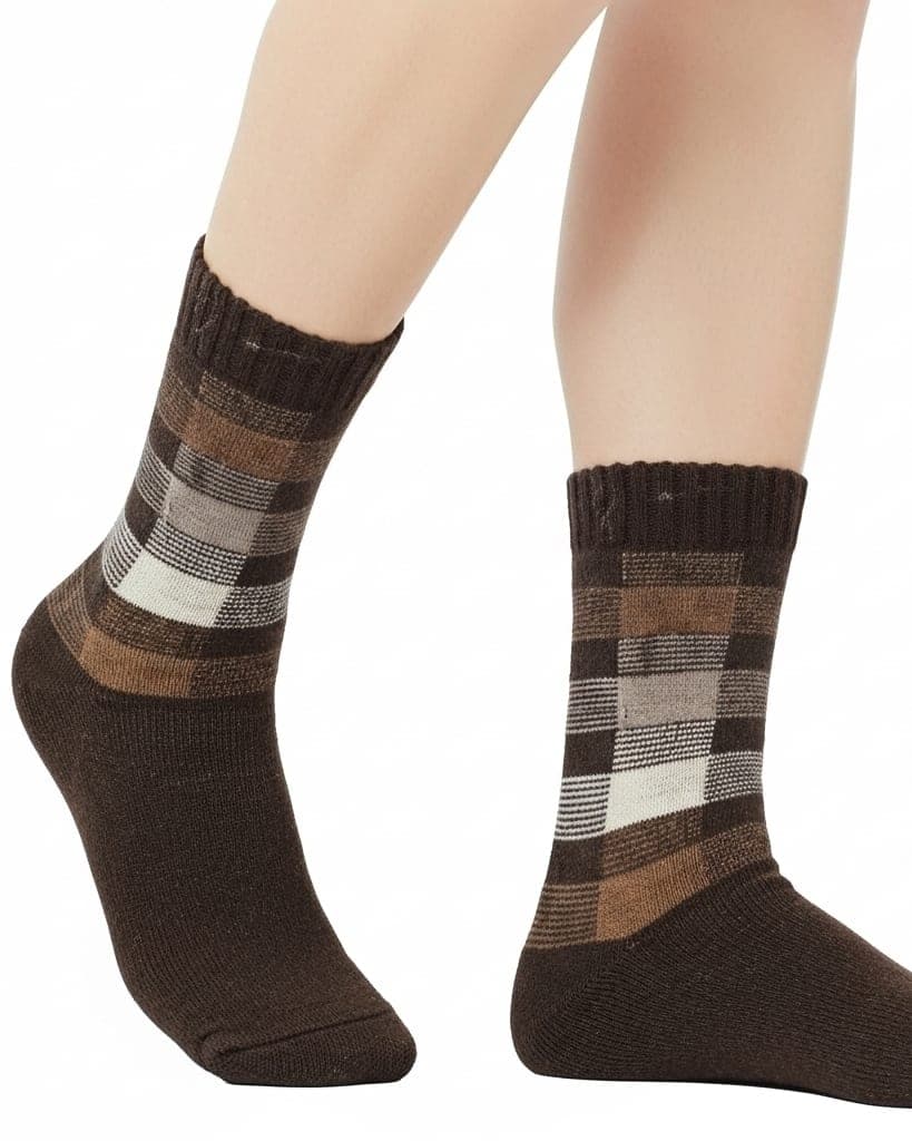 Brown Checkered Crew Socks – Warm & Stylish Everyday Wear