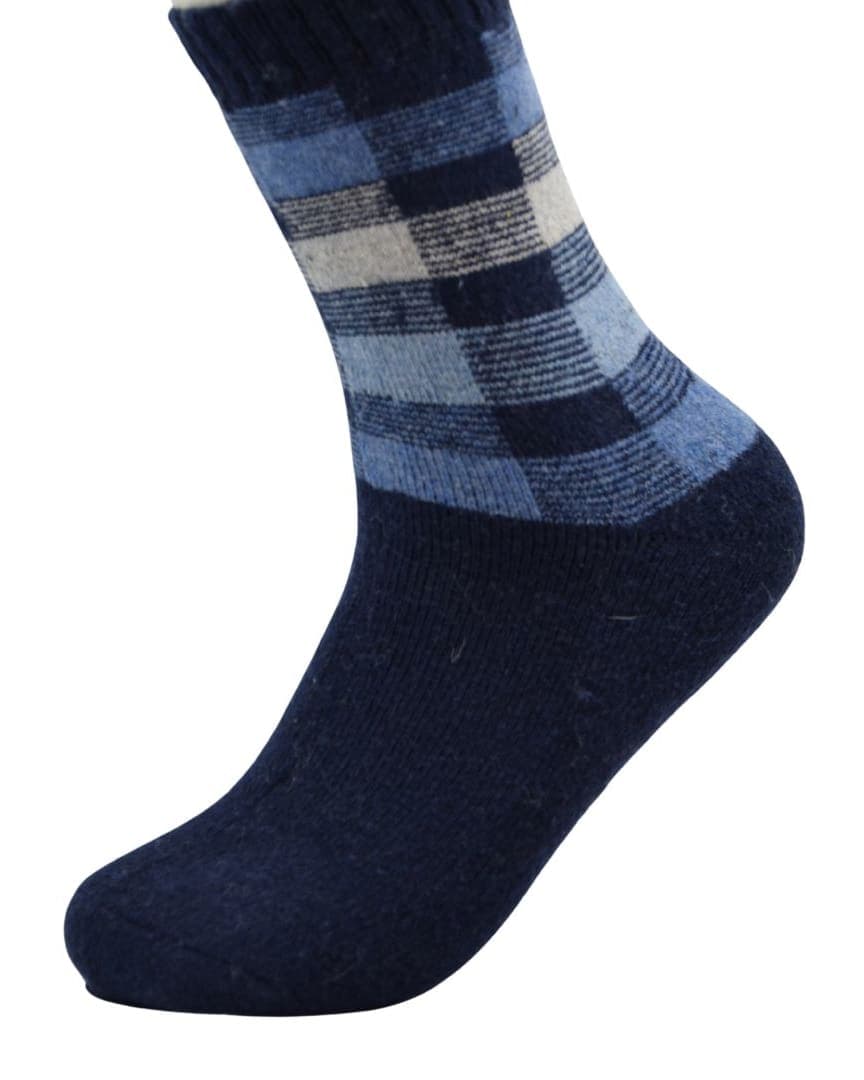 Blue Checkered Woolen Crew Socks – Warmth with Style