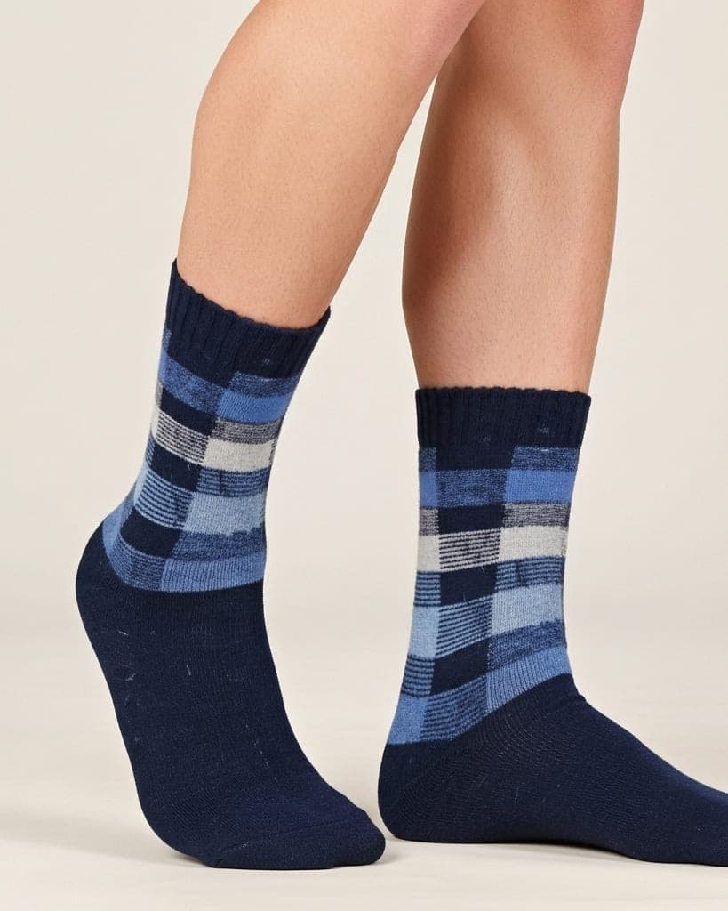 Blue Checkered Woolen Crew Socks – Warmth with Style hover