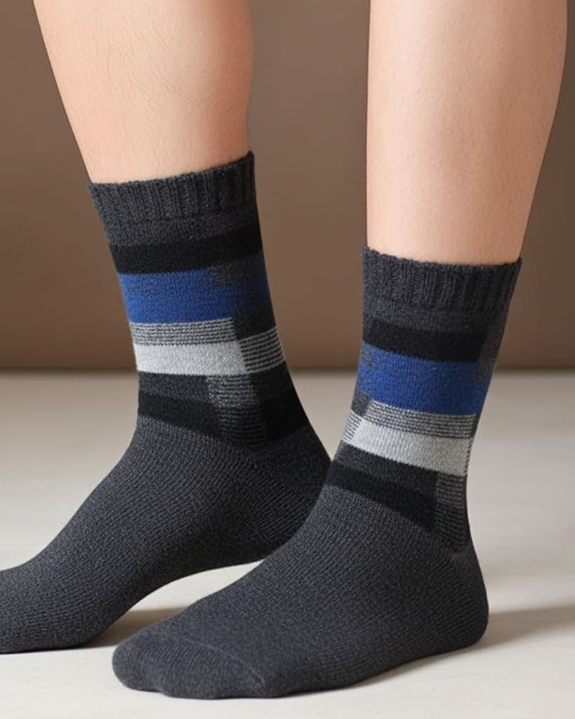 Men’s Winter Woolen Socks – Black & Grey Checkered Pattern hover