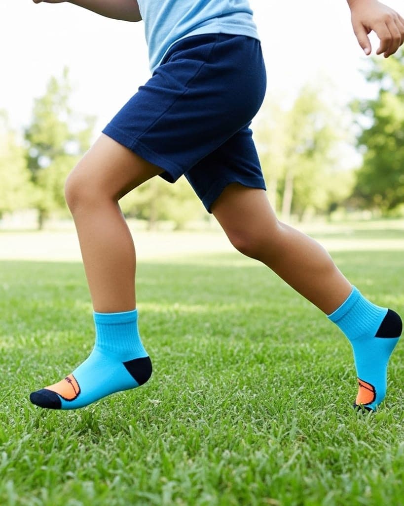 Kids’ Sporty Blue Socks with Basketball Design hover
