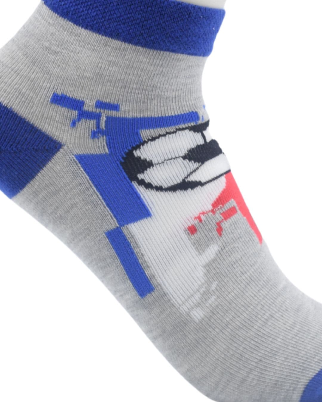 Kids Sports-Themed Ankle Socks – Grey & Blue | Soft Cotton Comfort