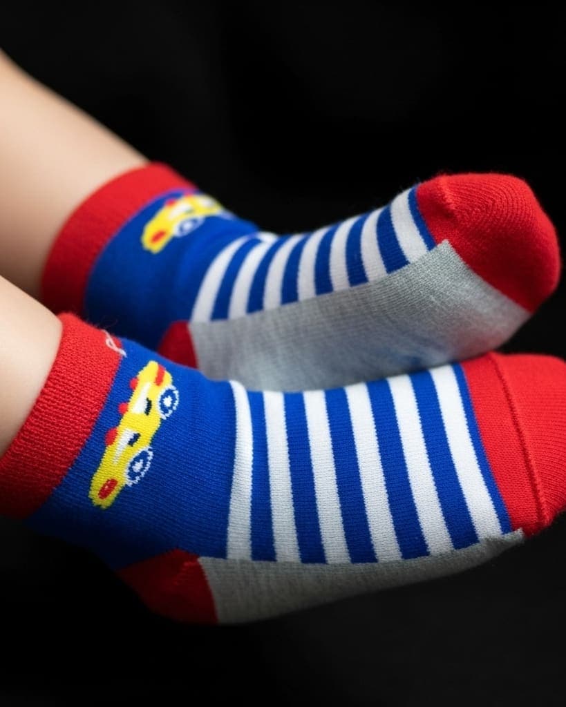 Kids Car Design Ankle Socks – Blue, Red & Grey | Fun Cotton Comfort hover